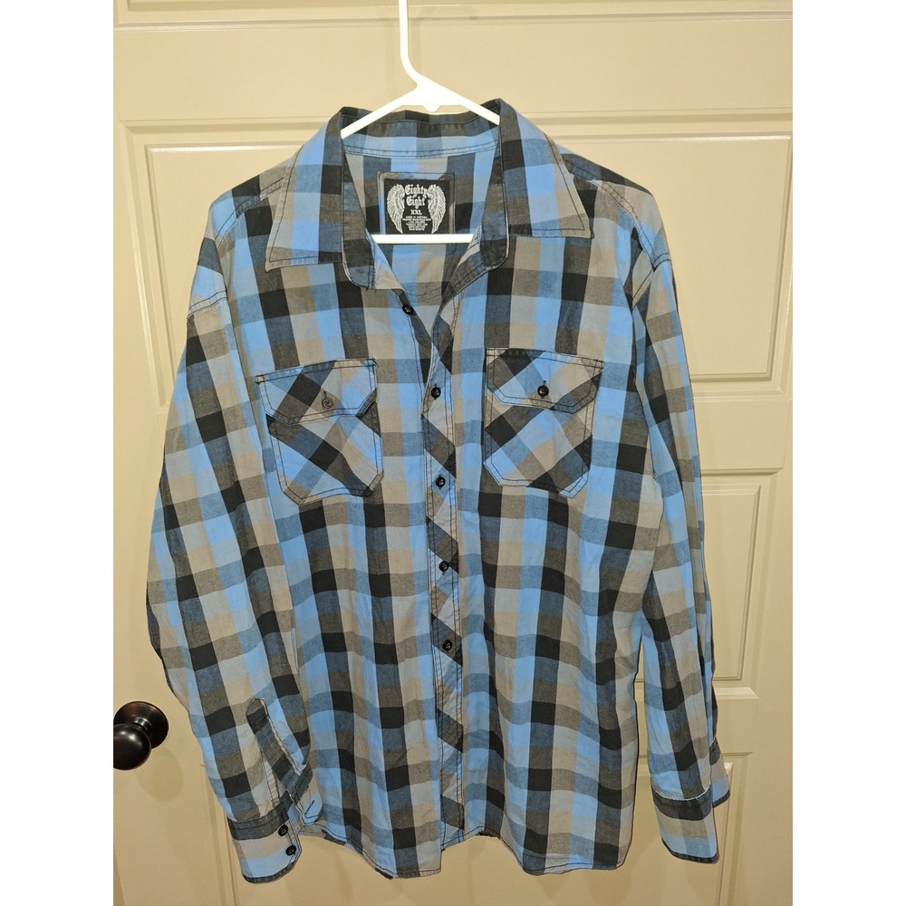 Eighty Eight Shirt Mens XXL Blue Plaid Button Up Long Sleeve Collar  Pockets